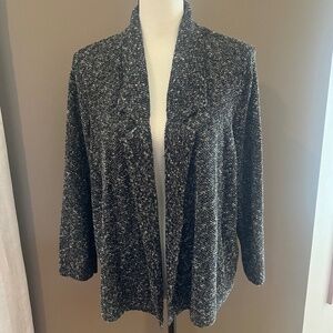 Eileen Fisher Tweed Sweater Jacket, Linen Blend, Black & Brown, Size Large